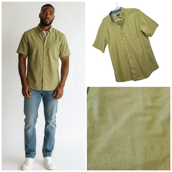 The Foundry Supply Co. Other - The Foundry Supply Co Green Short Sleeve Button Up Shirt Cotton Mens Sz LT